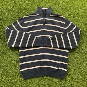 Vintage Brooks Brothers Navy Striped Quarter Zip Sweater Large